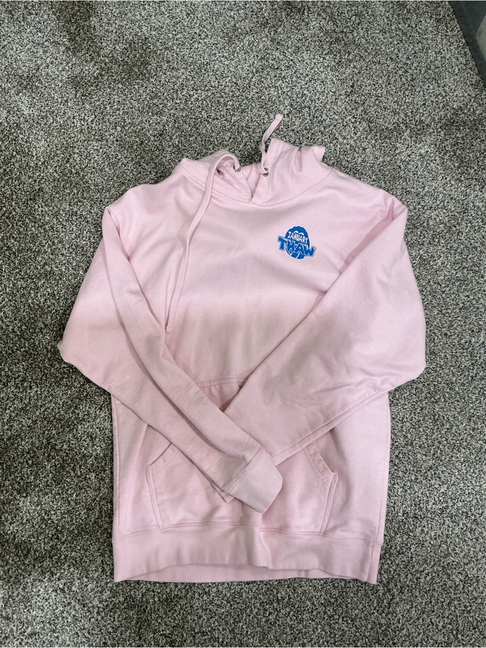 Light Pink Hoodie with Small Blue Chest Logo